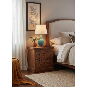 MANDALA-COMODINO CON VETRO 2 ANTE