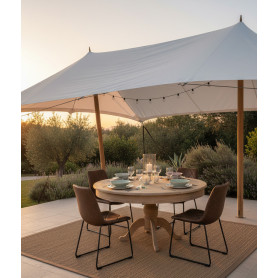 TAVOLO TONDO IN TEAK CON PROLUNGHE