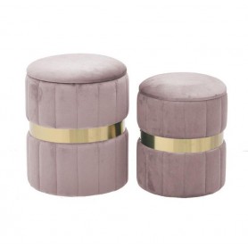 S/2 VELVET STOOL PINK/GOLDEN D36X44