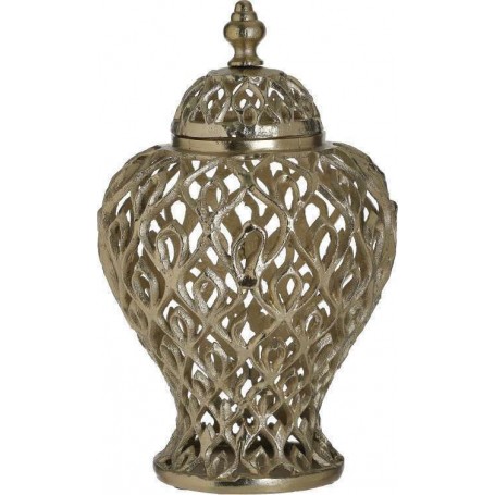 METAL PERFORATED JAR W/LID GOLD 24X39