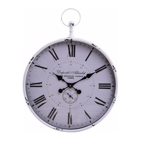 METAL WALL CLOCK ANTIQUE WHITE