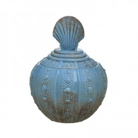 CERAMIC JAR W/LID ANT.BLUE 17X23