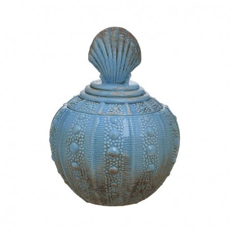 CERAMIC JAR W/LID ANT.BLUE 17X23