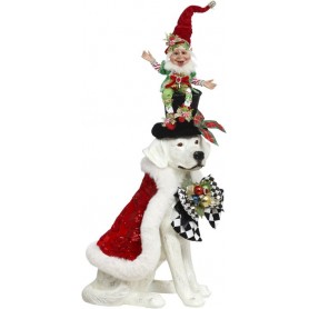 CHRISTMAS DOG W/ELF TT WH/RD 77 CM