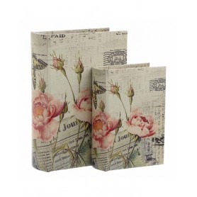 S/2 LEATHER BOX/BOOK FLOWER CREAM/PINK