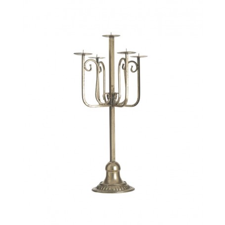 METAL CANDLE HOLDER 5 SEAT ANTIQUE GOLD