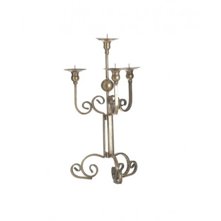 METAL CANDLE HOLDER 4 SEAT ANTIQUE GOLD