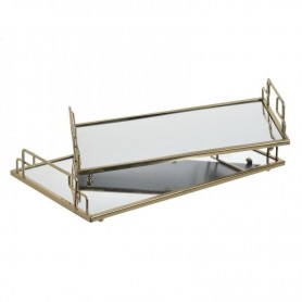 METAL TRAY W/MIRROR GOLD BIG