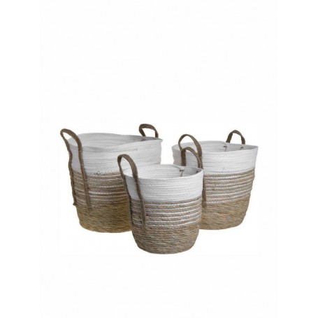 FABRIC/SEAGRASS BASKET NATURAL/WHITE M