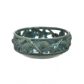 CERAMIC PERFORATED BOWL ANT.BLUE