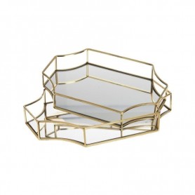 METAL TRAY WI/MIRROR GOLDEN BIG