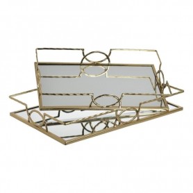 METAL TRAY W/MIRROR GOLD BIG