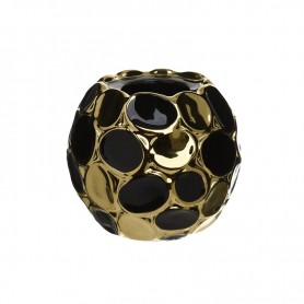 CERAMIC CANDLE HOLDER BLACK/GOLD 11X10