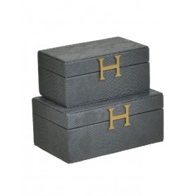 S/2 PU JEWELLERY BOX GREY/GOLDEN