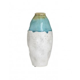 CERAMIC VASE ANTIQUE WHITE/TURQUOISE