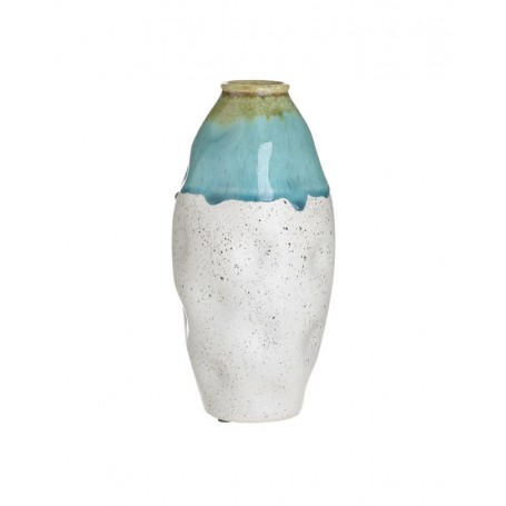 CERAMIC VASE ANTIQUE WHITE/TURQUOISE