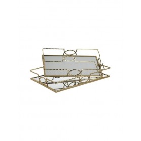 METAL TRAY W/MIRROR GOLD SMALL