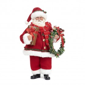 FABR. SANTA W/WREATH/GIFTS TT RD 28CM