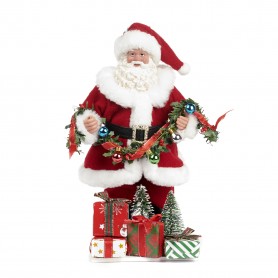 FABR. SANTA W/GARLAND/GIFTS TT RD 28CM