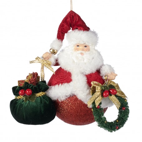 FABR.SANTA BALL W/BAG ORN RD/GRN 15,5CM