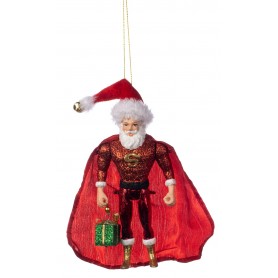 SUPER HERO SANTA W/CAPE JOINT. ORN ASS/2