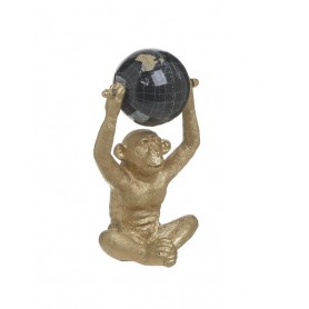 RESIN/PL MONKEY WITH GLOBE GOLDEN/BLACK