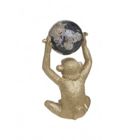 RESIN/PL MONKEY WITH GLOBE GOLDEN/BLACK