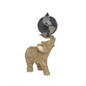 RESIN/PL ELEFANT WITH GLOBE GOLDEN/BLACK