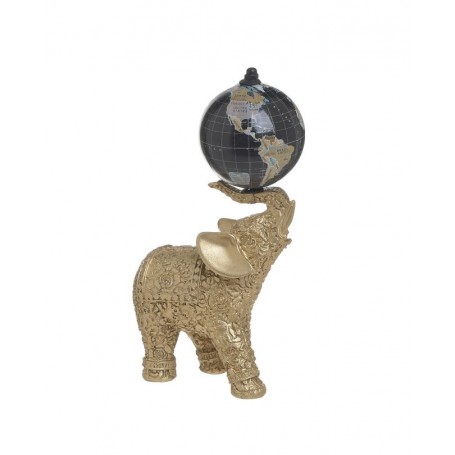 RESIN/PL ELEFANT WITH GLOBE GOLDEN/BLACK