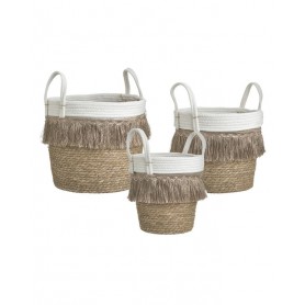 S/3 FABRIC BASKET BROWN/CREAM D34X31/39