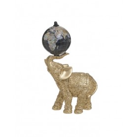 RESIN/PL ELEFANT WITH GLOBE GOLDEN/BLACK