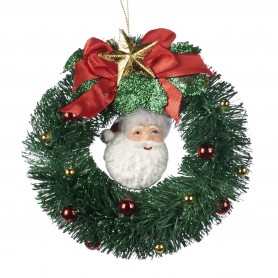 EXPR.SANTA HEAD IN SIS.WREATH ORN 13CM