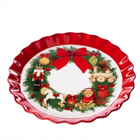 CER.XMAS WREATH RND PLATE 31CM