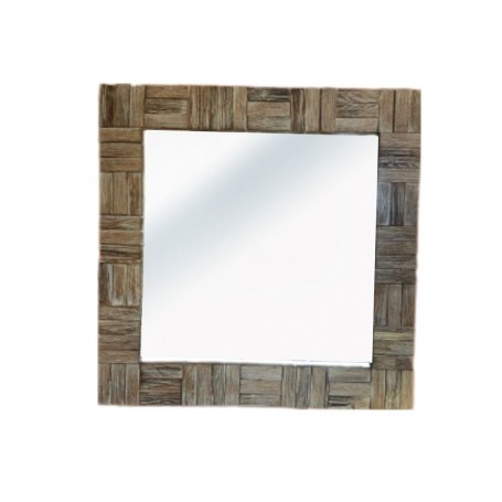 GLASS MIRROR 80X80 IN TEAK INTAGLIATO