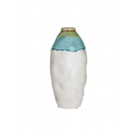 CERAMIC VASE ANTIQUE WHITE/TURQUOISE