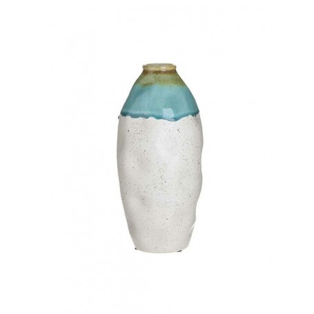 CERAMIC VASE ANTIQUE WHITE/TURQUOISE