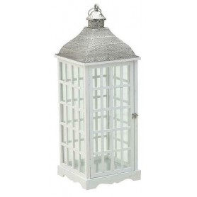 METAL/WOOD LANTERN WHITE BIG