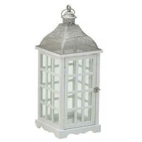 METAL/WOOD LANTERN WHITE SMALL