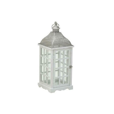 METAL/WOOD LANTERN WHITE SMALL