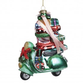 GLSS XMAS SCOOTER W/GIFTS ORN 14,5CM