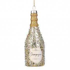 GLSS BEAD.CHAMPAGNE BOTTLE ORN 12,5CM