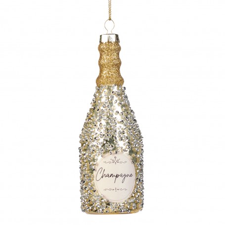 GLSS BEAD.CHAMPAGNE BOTTLE ORN 12,5CM