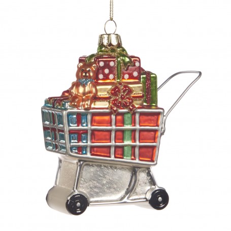 GLSS XMAS GIFTS SHOPPING CART ORN 10,5CM