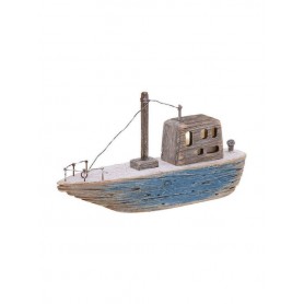 WOODEN BOAT W/LIGHT NATURAL/BLUE