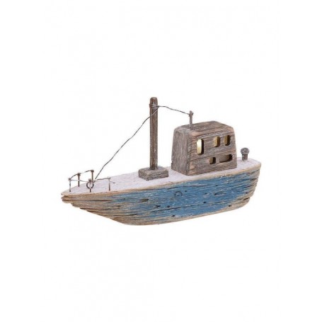 WOODEN BOAT W/LIGHT NATURAL/BLUE