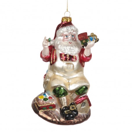 GLSS TOYSHP SANTA ORN WH/RD 15,5