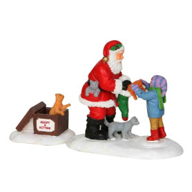 LEMAX-SANTA AND KITTENS SET OF 2