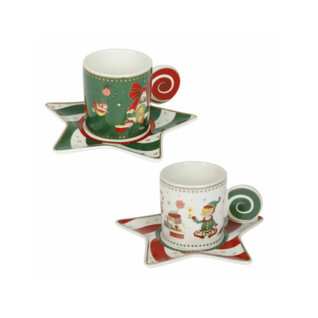 TAZZINA CAFFE ELFOMAGIA SET2 BIANCO/VERD